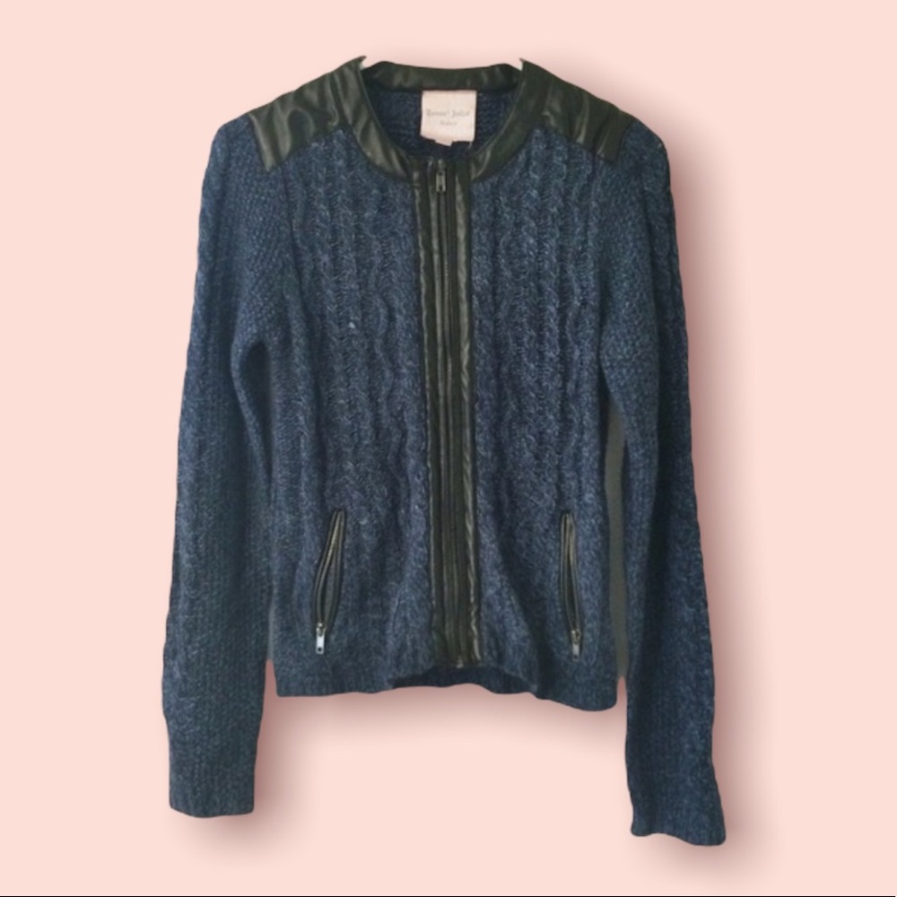 Romeo & Juliet Couture Cable Leather Trim Sweater